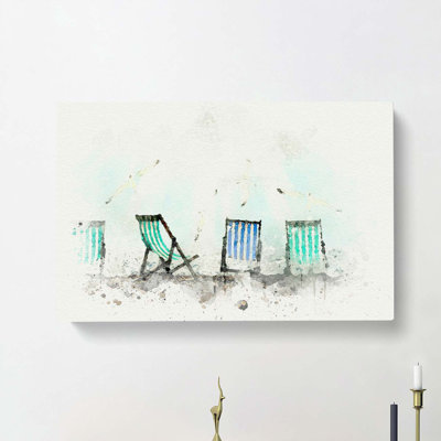 Deckchairs On Brighton Beach In Abstract - Wrapped Canvas Print
