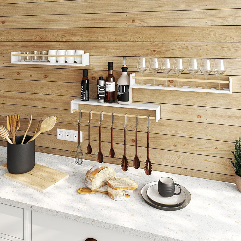 Étagère à livres pour chambre de bébé - Ensemble de 3 tablettes murales flottantes en bois massif pour livres de bébé, jouets et décorations (blanc et bois naturel)