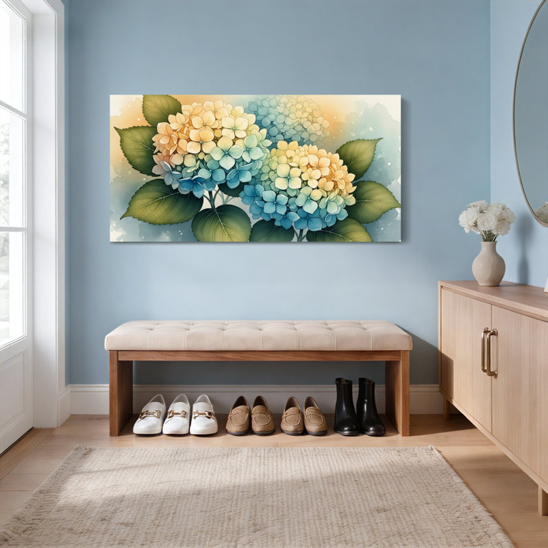 Hydrangea, aquarelle florale, reproduction d'art sur toile tendue sur toile, ensemble de 1, H 12 po x l 36 po