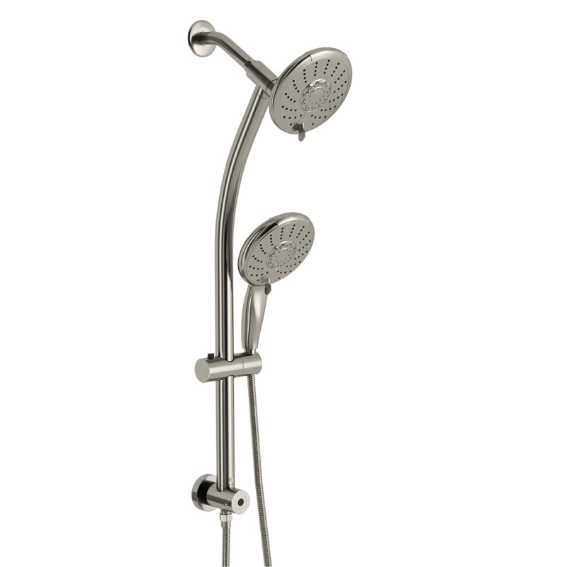 Pomme de douche 5 "en nickel brossé avec barre coulissante réglable et à main - 5 réglages pour le bain personnalisé