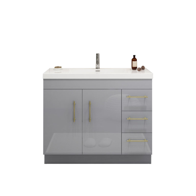 Ensemble de meuble-lavabo simple 42 po Carliss, Gris lustré, Or