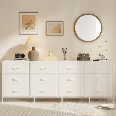 Meuble télé 70,8 po à 12 tiroirs en tissu pour commode jusqu'à 80 po avec plateau en bois