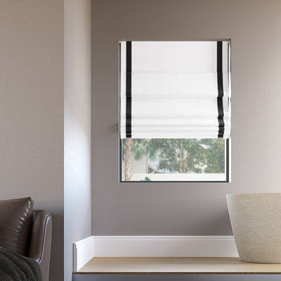 Sun Zero Olander Ribbon Border 100% Blackout Cordless Single Roman Shade