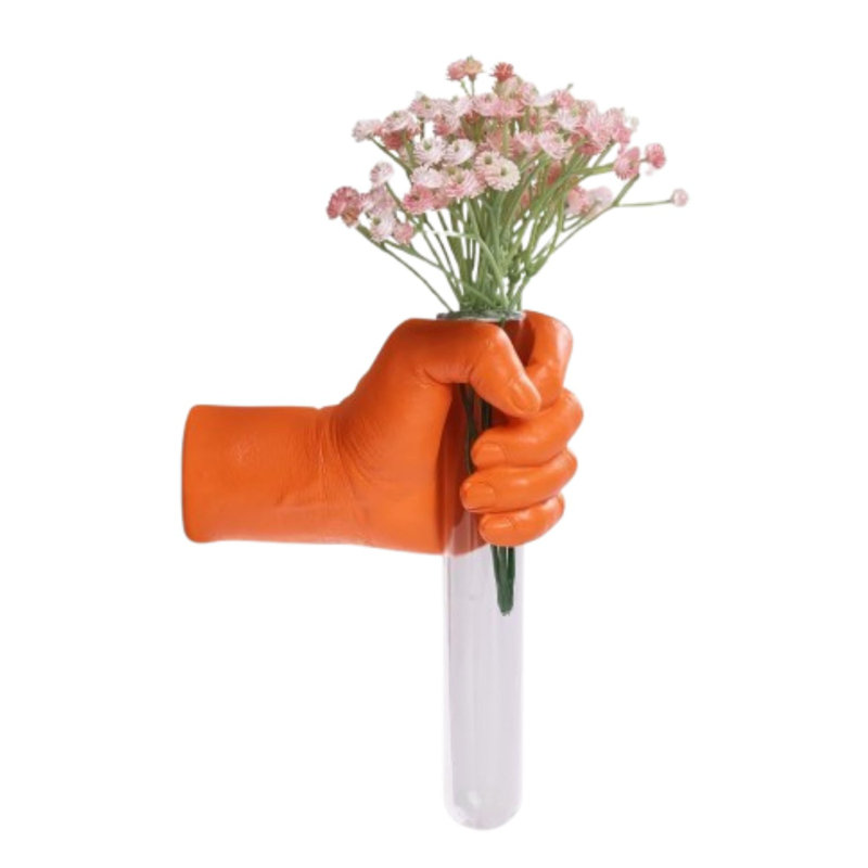 Modern Wall Sculptures Hand Vase Decor Orange