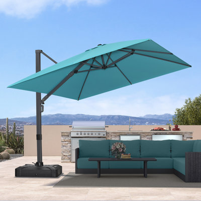 Parasol en porte-à-faux carré avec base Mcelfresh, bleu turquoise