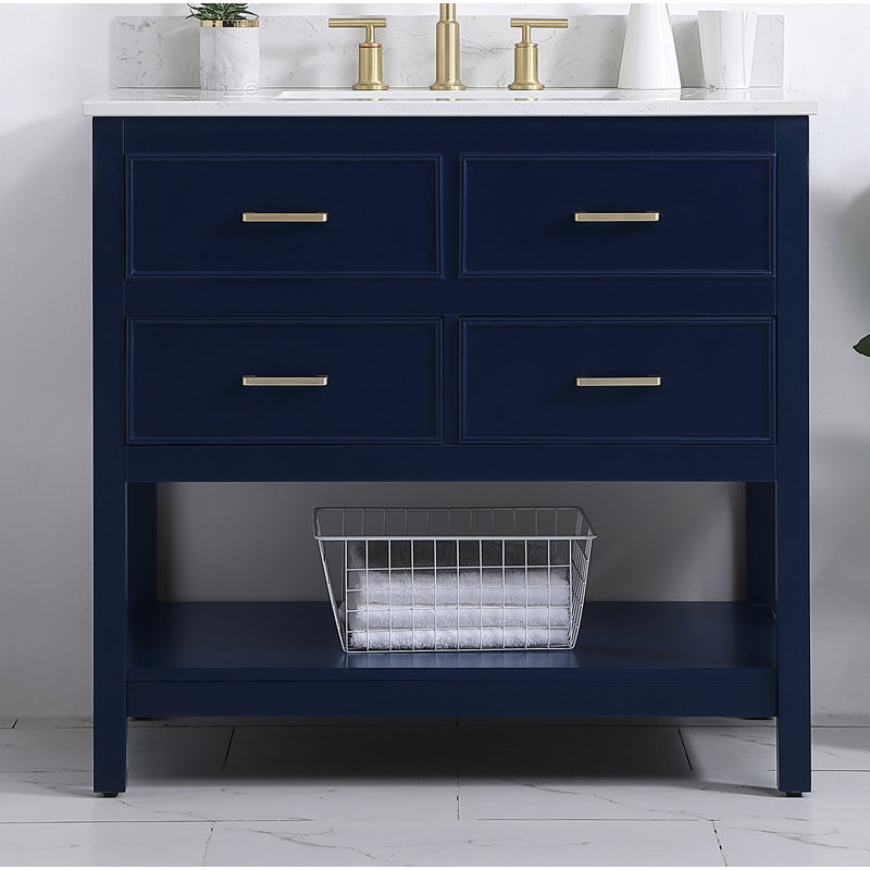 Sinclaire 36'' Single Bathroom Vanity with Engineered Marble Top, Blue