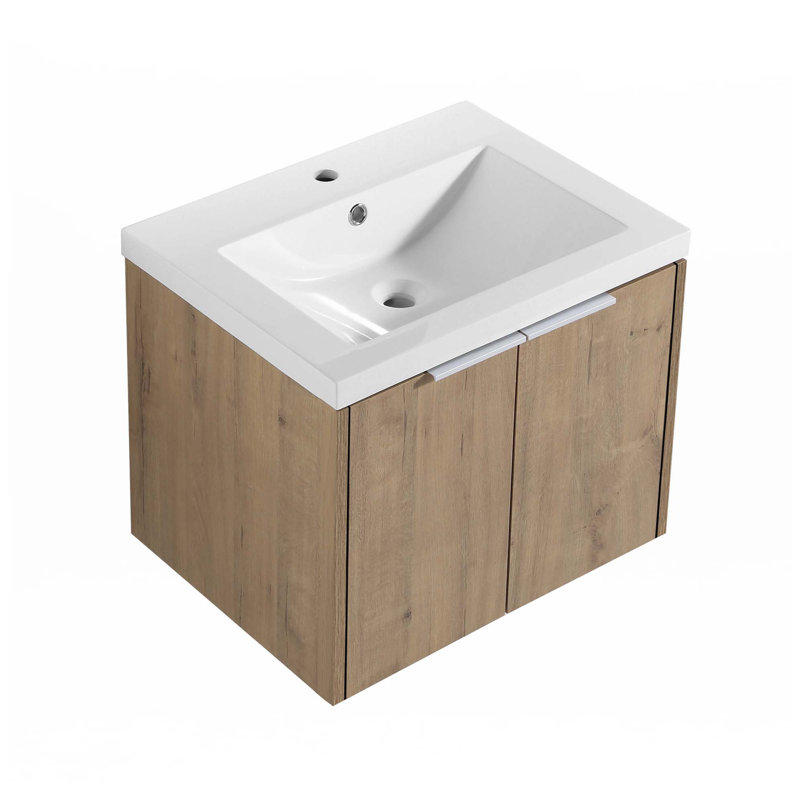 Meuble-lavabo à fixation flottante avec lavabo, Chêne