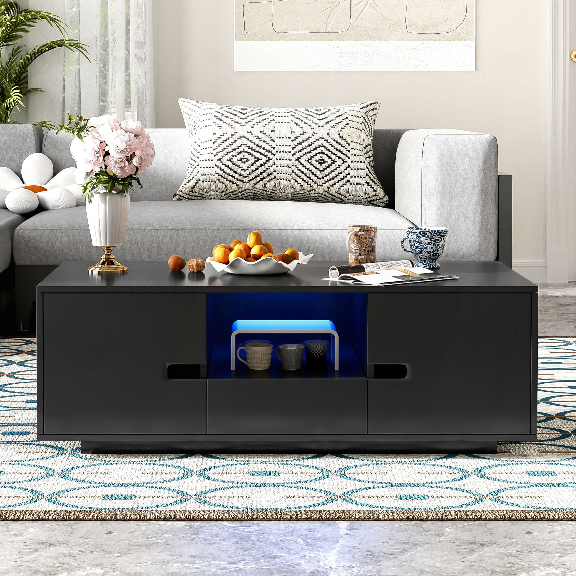 Wrought Studio Modern High Glossy Rectangle Coffee Table, Stylish ...