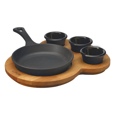 Lava Enameled Cast Iron Skillet 6 inch-with Beechwood Service Platter