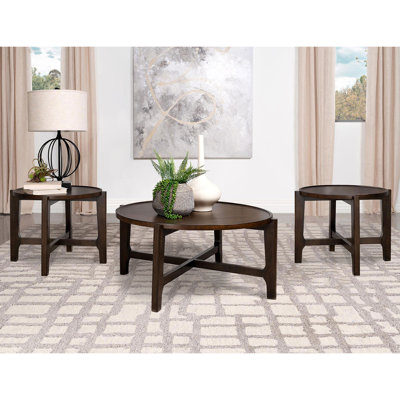 3-Piece Wooden Coffee And End Table Set In Dark Brown