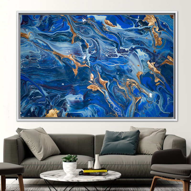 Toile bleu marine, art mural moderne, art mural chatoyant, décoration murale bleue, toile marbrée bleue, œuvre d'art abstraite, art sur toile de luxe,
