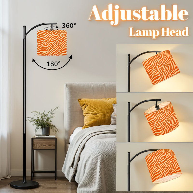 Arc Floor Lamp with Adjustable Lampshade stripe animals jungle tiger zebra fur texture white black Standing Lamp 3 Color Temperatures Dimmable Tall Pole Lamp with Foot Switch for Bedroom