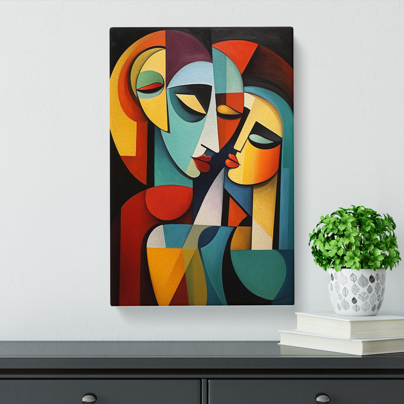 Loving Family Cubism Art - Wrapped Canvas, 50cm H x 35cm W x 3cm D