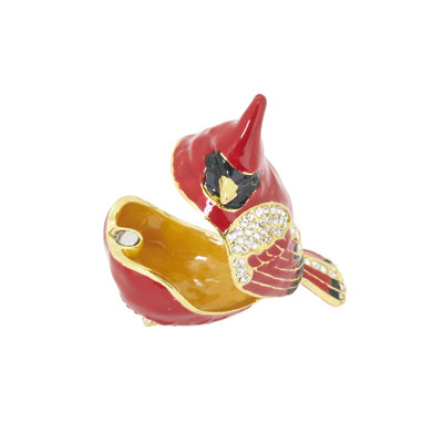 Jeweled Red Cardinal Trinket Box with Hinged Lid - Decorative Bird Jewelry Storage Keepsake Figurine