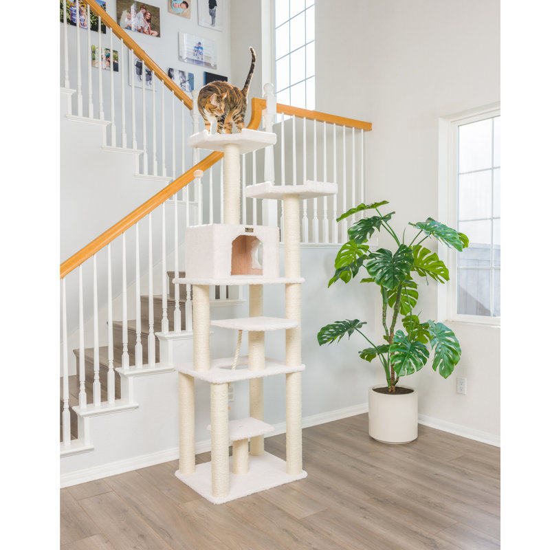 Ivory Faux Fleece and Sisal 78" Cat Tree Tower