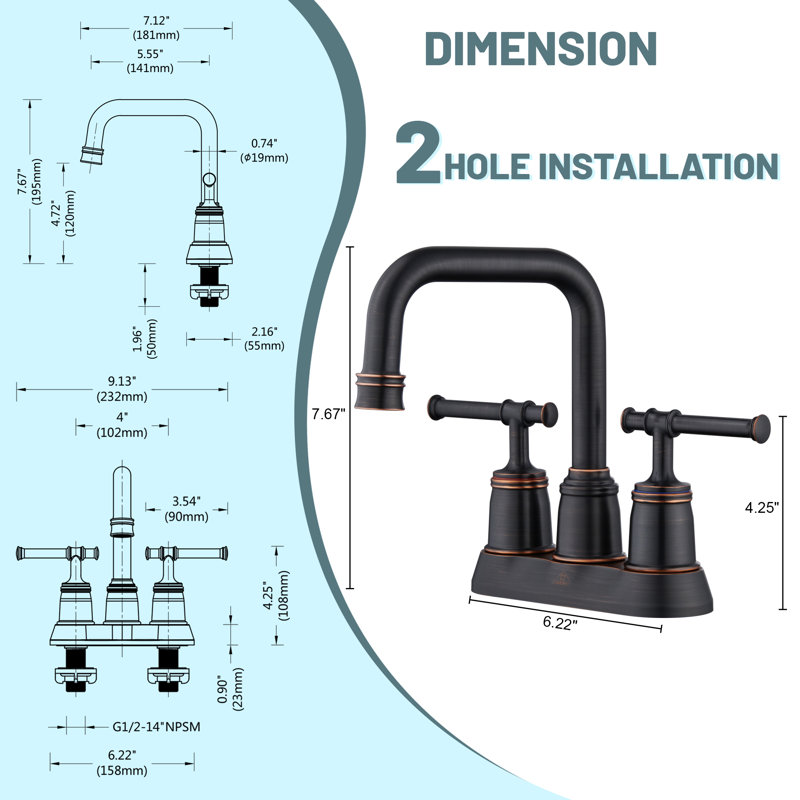 1.2 GPM Centerset Bathroom Faucet with Drain Assembly, Oil Rubbed Bronze
