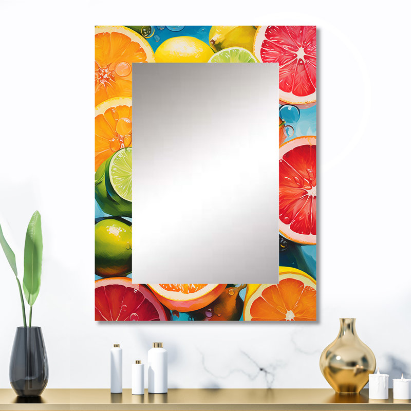 Food Citrus Collage Popart - Desserts Decorative Wall Mirror, Traditional Large Mirror, Printed Metal Art, 32" x 24"