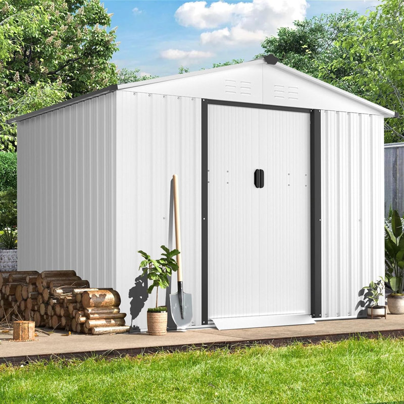 Remise de rangement en métal l 8,3 pi x P 6 pi, Blanc