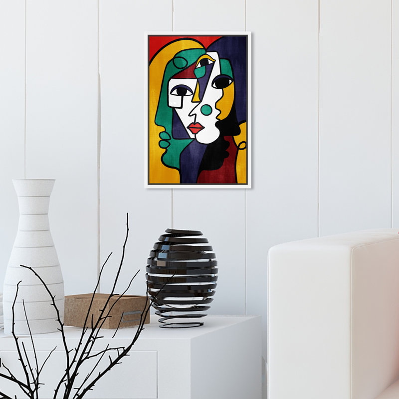 "Three parts face" par Oliver Gal - cadre flottant, impression sur toile, Blanc, H 16 po x l 11 po x P 1,75 po