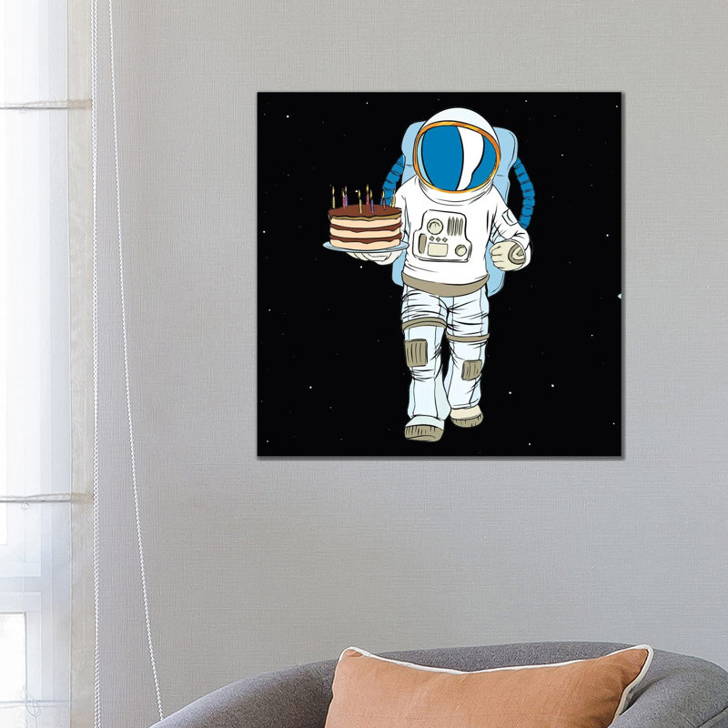 Cosmonaut And Cake by Art Mirano - Wrapped Canvas Print, 66.04 cm H x 66.04 cm W