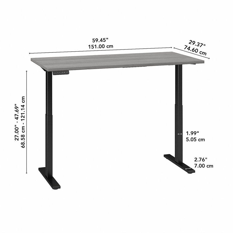 Move 60 Series Adjustable Metal Base Standing Desk, Gray/Black, 48" H x 59" W x 29.37" D