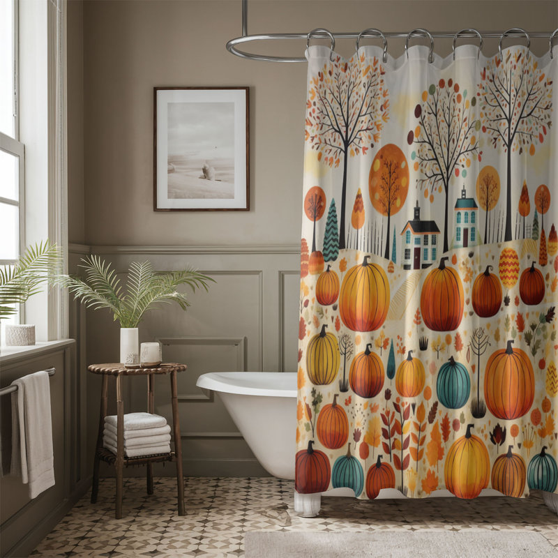 Autumn Scene Patterns - 1 Piece Standard Shower Curtain, 74"H x 71"W