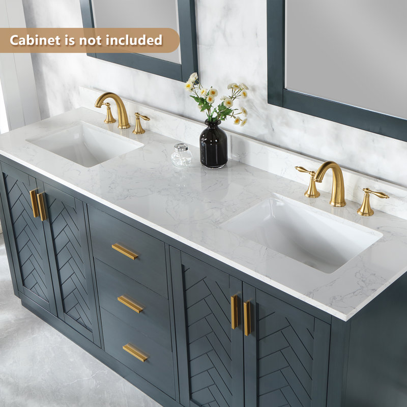 Ceres 73" Grain White Engineered Stone Double Vanity Top with Sinks