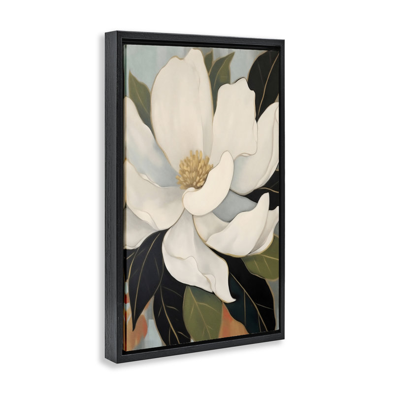 Cadre ouvert avec pétales magnolia, design Creative Studio, Cadre flottant noir de jais, H 25 po x l 17 po