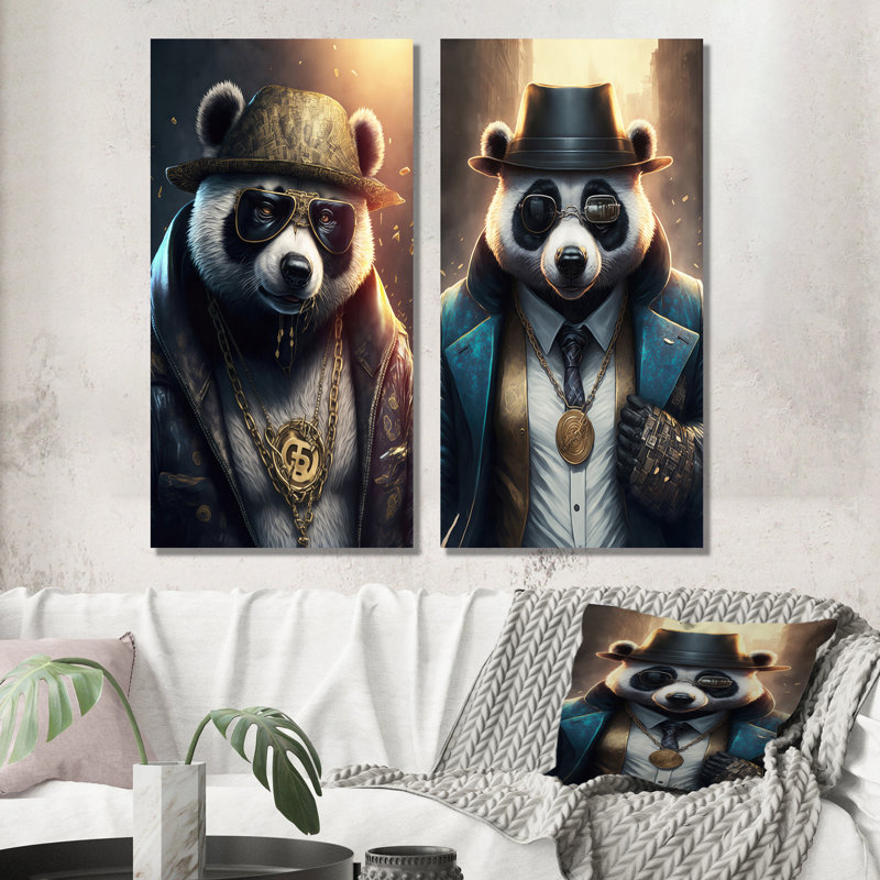 «Panda Gangster In NYC», 2 pièces sur toile, Toile tendue, H 32 po x l 32 po