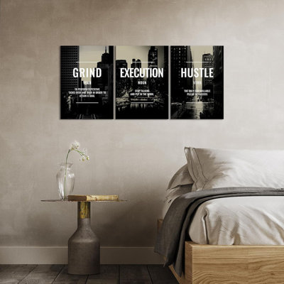Motivational Wall Decor Framed Grind Hustle Execution Wall Art Inspirational Canvas Wall Decor For Office Pictures Motivational Posters Artwork Office Ready To Hang