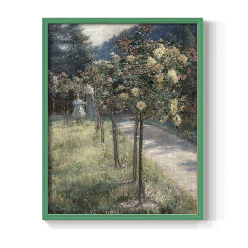 Impression florale vintage encadrée CLIV - bois massif, Vert, H 11 po x l 9 po