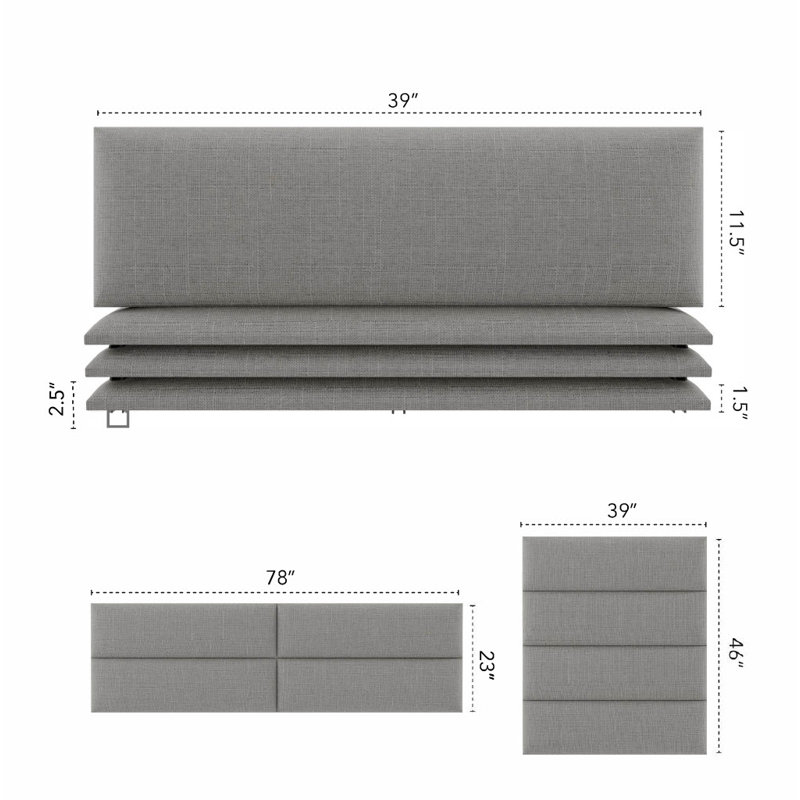 Sapan Upholstered Headboard, King, Cotton Blend Weave Moondust Grey