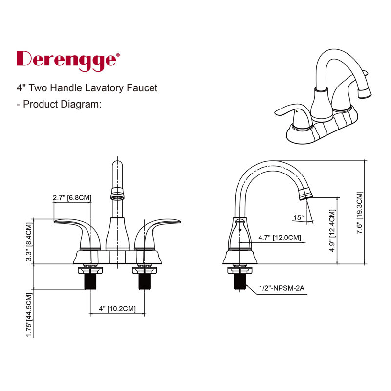 2-handle Bathroom Faucet with Drain Assembly, Brushed Gold
