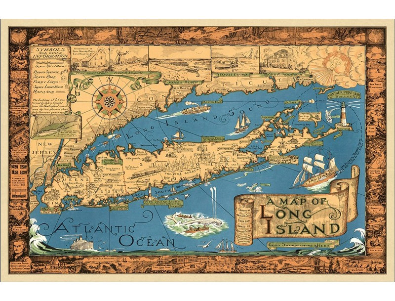 20, X 30 po, carte vintage 1933 de Long Island, art mural, H 24 po x l 36 po x P 0,1 po