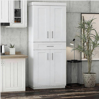 Armoire de cuisine autoportante, armoire de rangement avec 4 portes et tiroir