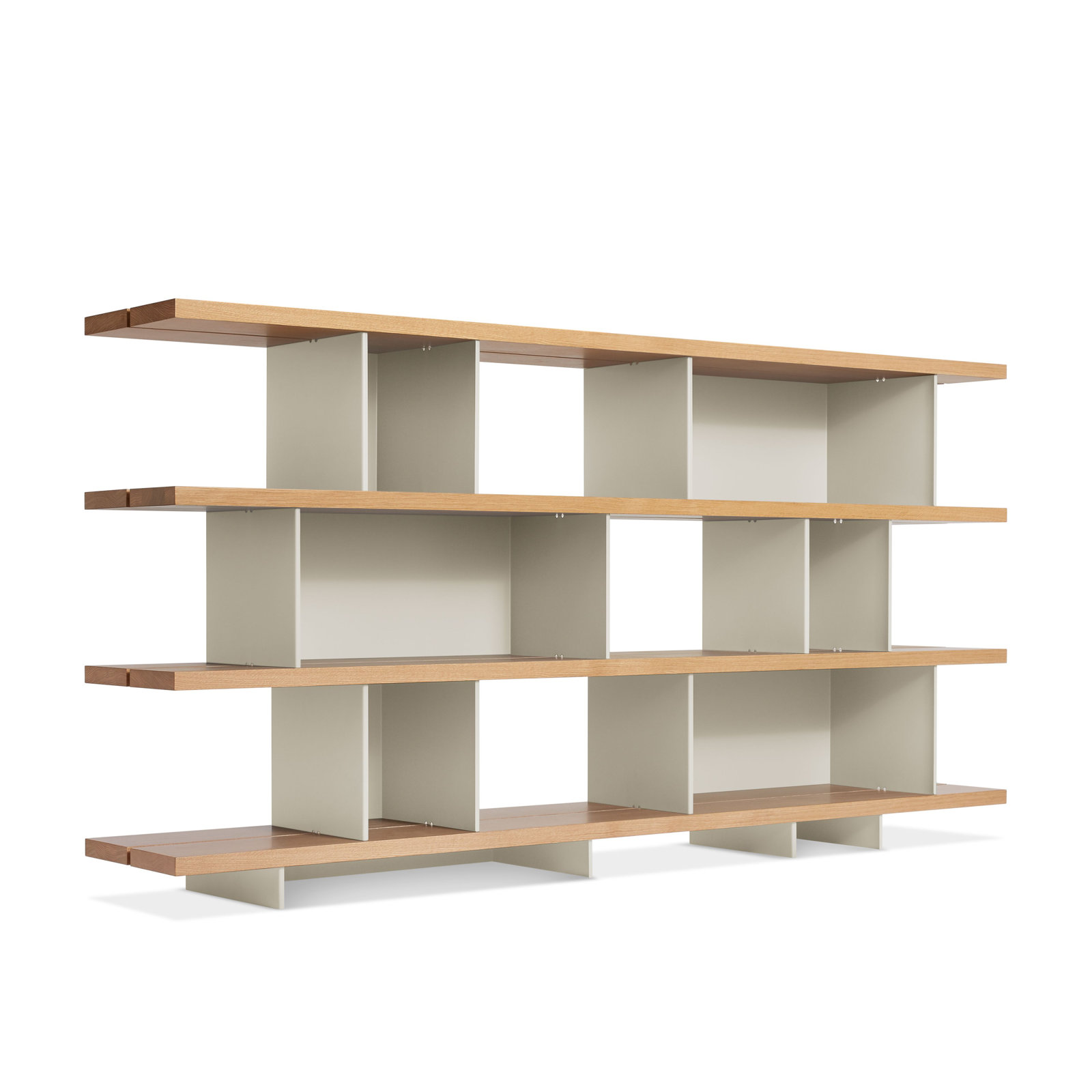 Happy Day Wide Bookcase, (4 Shelves) 41" H x 81" W x 14" D, White Oak/Putty