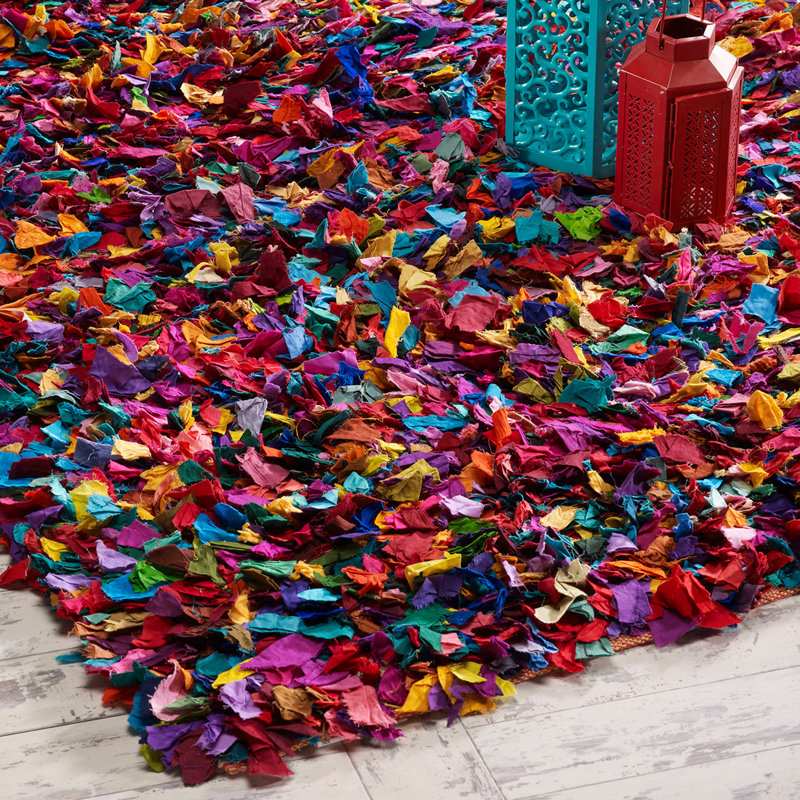 Tapis rouge en coton à poils longs Fiesta, Rectangle de 2 pi x 3 pi