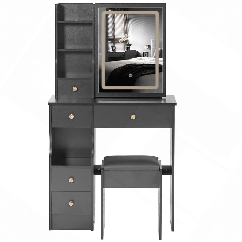 Petit meuble-lavabo 29,2 po avec tabouret de bureau et tabouret, Noir