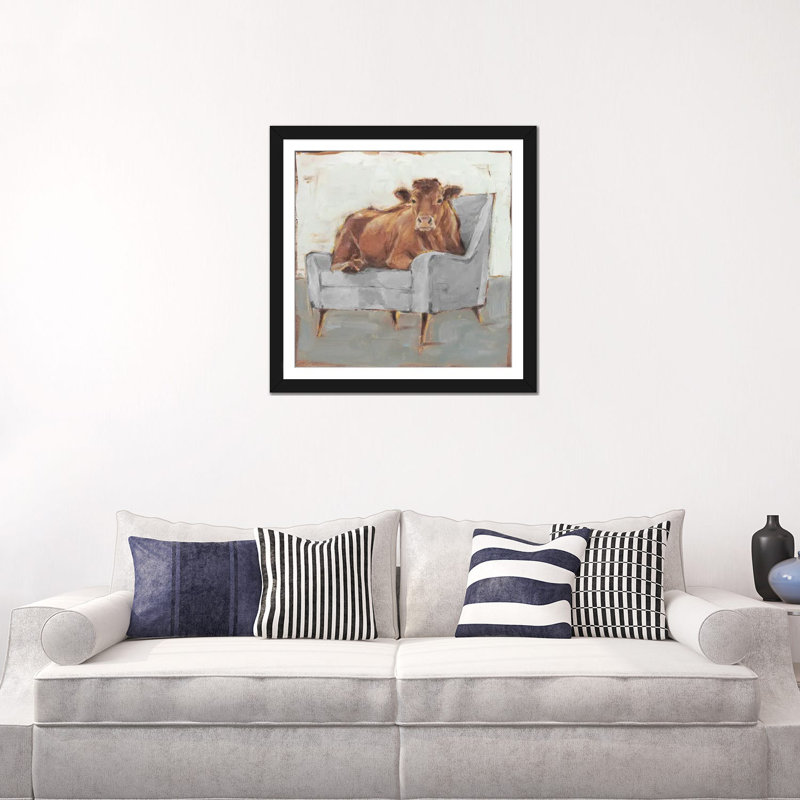 Moo-ving In IV - Brun et gris, Cadre d'angle ouvert noir, H 16 po x l 16 po