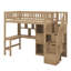 Lit surélevé en bois pour lit simple avec bureau, éclairage à DEL, supports de rangement et armoires-1508929358