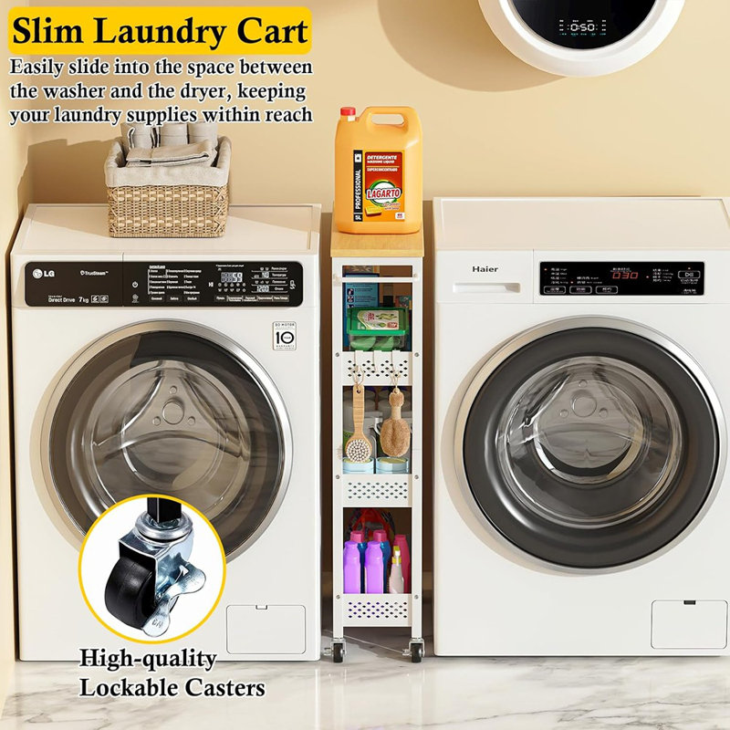 Slim Storage Cart, 4 Tier Small Rolling Kitchen Laundry ...