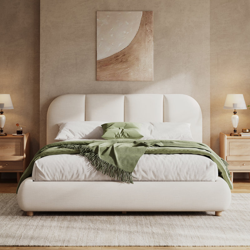 Lit tapissier en lin Linden, Grand lit