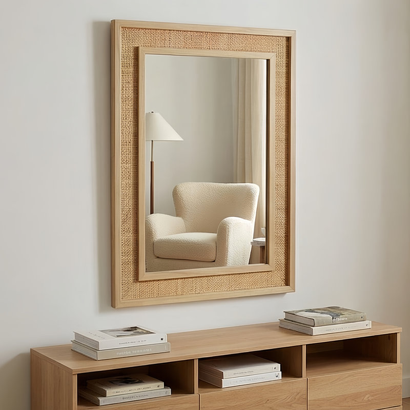 Miroir décoratif en rotin, 36" x 24"