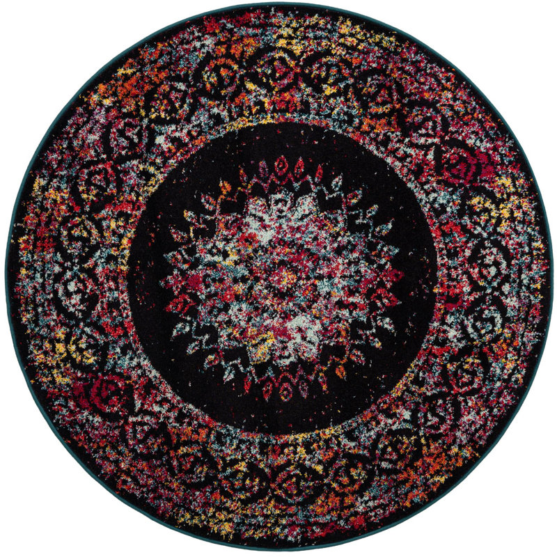 Sarah Daijanay Rug, Red/Black, Round 5'3"