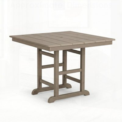 1-Piece Weathered Wood HDPE Folding Square Patio Dining Table, All-Weather and Durable for Outdoor Use