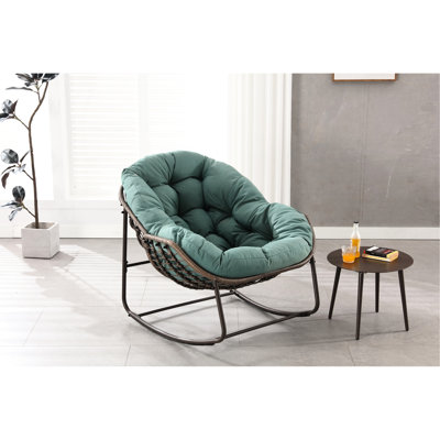 Fauteuil à bascule surdimensionné pour intérieur et extérieur, kaki, tissé, spacieux et confortable, pour salon et jardin, coussin épais et confortable, structure en acier.