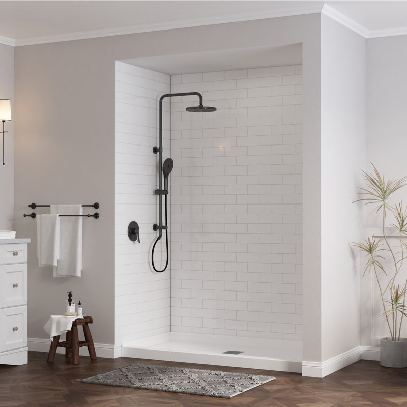 48/60"W x 32/36"D Multiple Sizes Single Threshold SMC Shower Pan Base with Drain Assembly, Non-Slip, Center