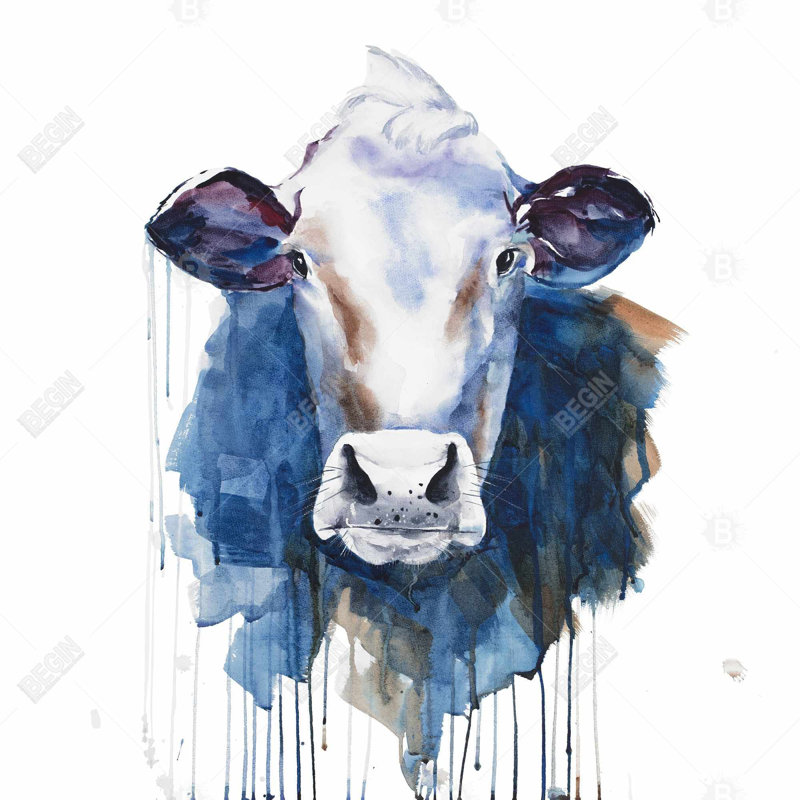« grumpy cow », reproduction de peinture à l’huile sur toile tendue, H 16 po x l 16 po x P 1,5 po