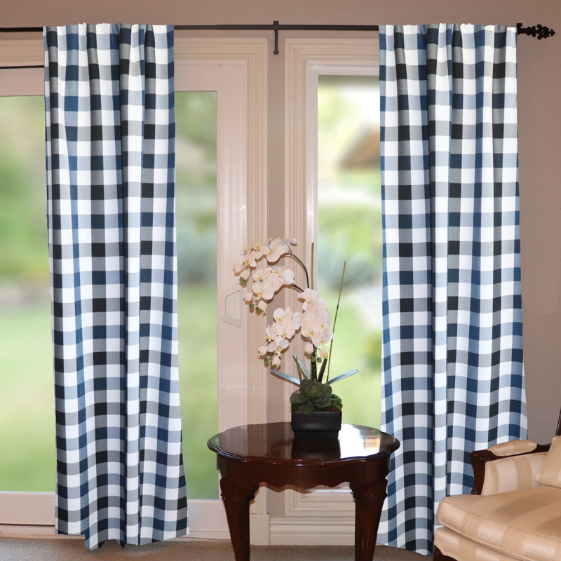 Chestermere Semi Sheer Curtain Single Panel, 56" W x 84" L, Black /White/Navy