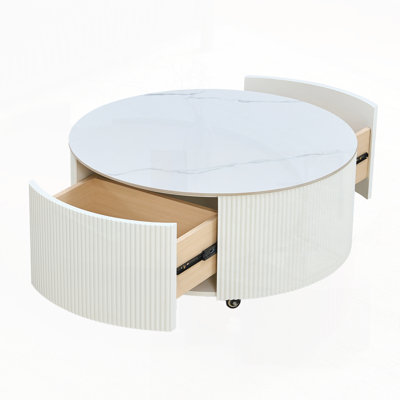Round Movable Coffee Table with Casters